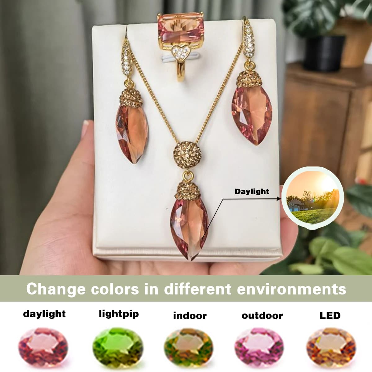 Set di gioielli con orecchini ad anello in pietra marchesa di diasporo di sultanite che cambiano colore che cambia colore in diversi regali da donna leggeri