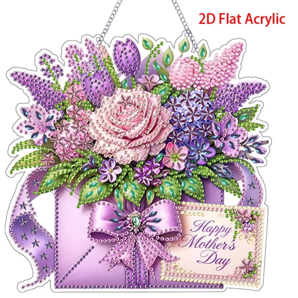 2D Flat Acrylic, 5D DIY Diamond Painting Kit suitable for beginners, acrylic mosaic handmade craft pendant, flower pattern penda