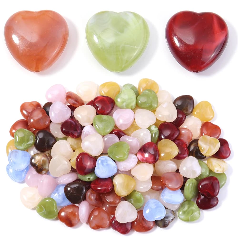 30pcs Acrylic Beads Double Colors Straight Hole Heart-shaped Bead Loose Spacer Beads For Jewelry Making DIY Necklace Bracelet