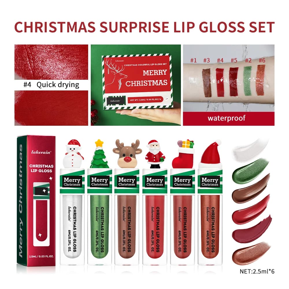 Christmas Colorful Glossy Lip Set Lip Makeup For Women Long-Term Lip Set Glossy Lip Set Cosmetic Set