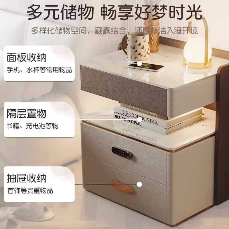 Comodino intelligente Comodino per camera da letto multifunzionale semplice e moderno con ricarica a fila di blocco delle impronte digitali