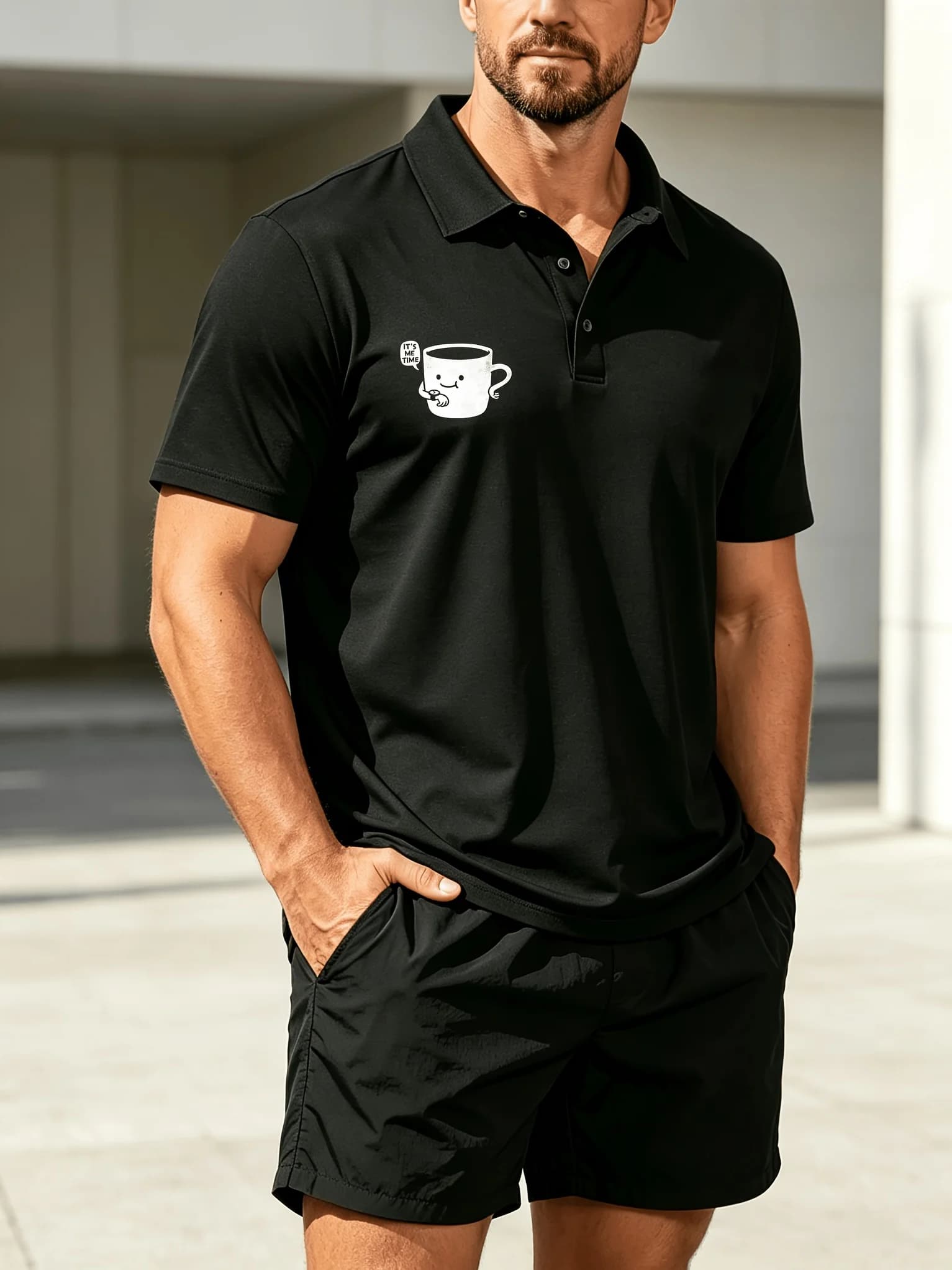 Its Me Time Men'S Summer 2PCS Print Polo Shirt & Short Sports Set Casual Outfit, Featuring a Short-Sleeve Collar Design And Pocketed Shorts, Perfect for Outdoor Leisure Beach Relaxation