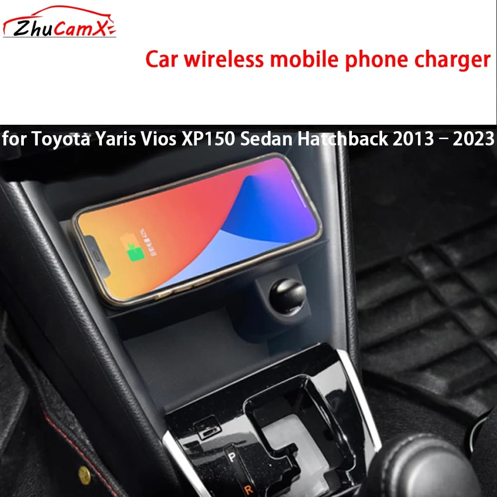 Per Toyota Yaris Vios XP150 Berlina Hatchback 2013–2023 Console centrale di stoccaggio Caricatore per telefono cellulare wireless QI 18W Ricarica rapida