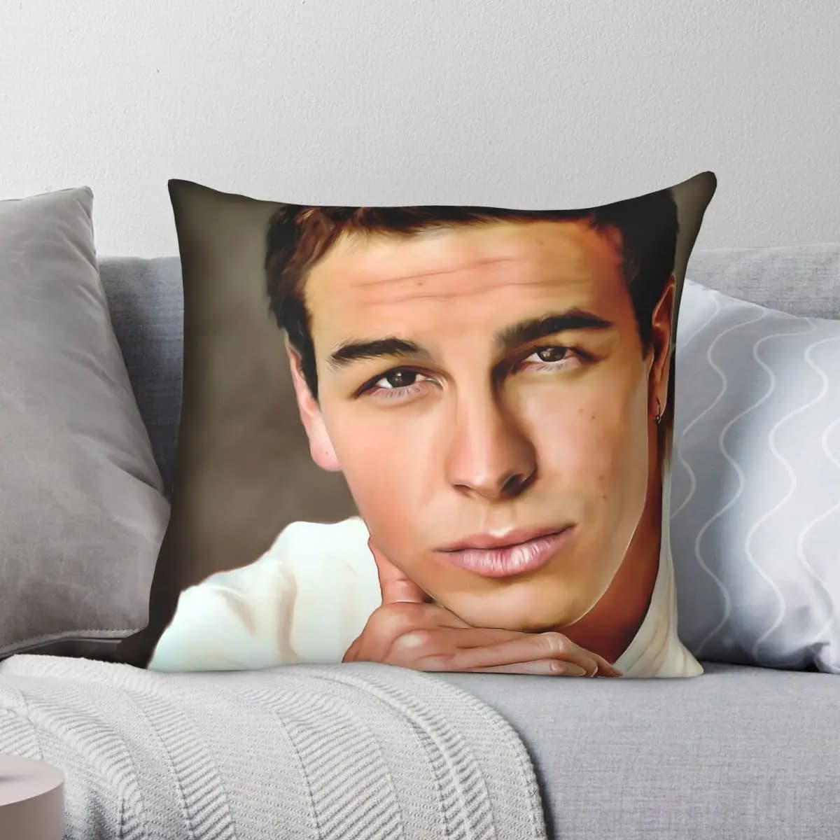 Federa per cuscino Mario Casas, attore spagnolo, in poliestere, lino, velluto, con cerniera, decorativa, per divano