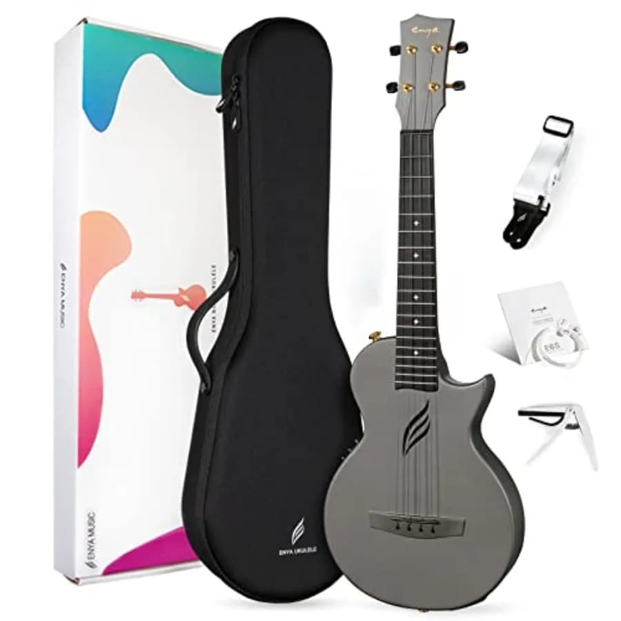Tenor Ukulele 26 Inch for travel and beginner use, carbon fiber body, black finish, acousticplus cutaway design with enhanced r