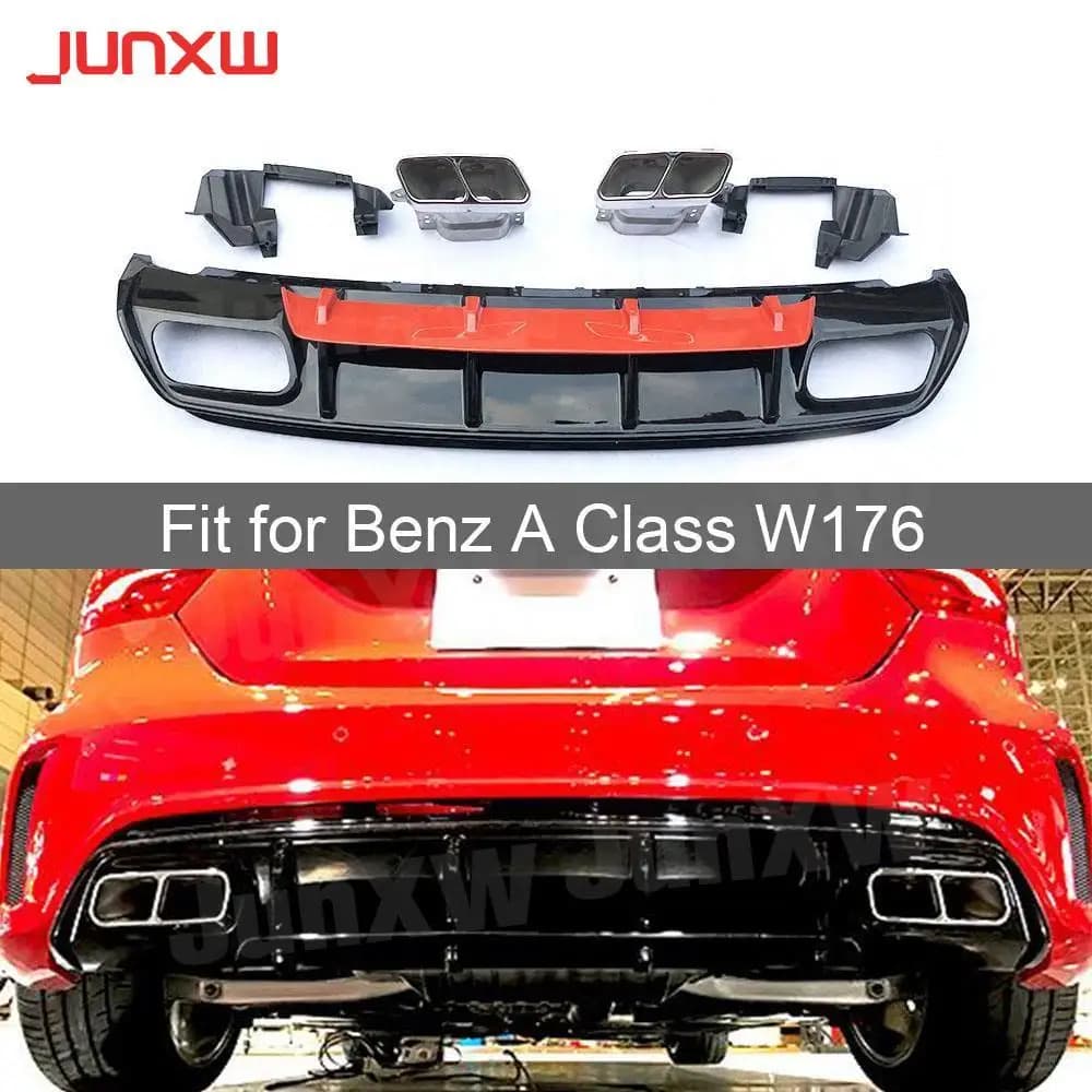 Rear diffuser in PP with Exhaust terminals for Mercedes Benz Class A W176 A45 AMG 2013-2019, Carrozzeria kit for rear bumpers