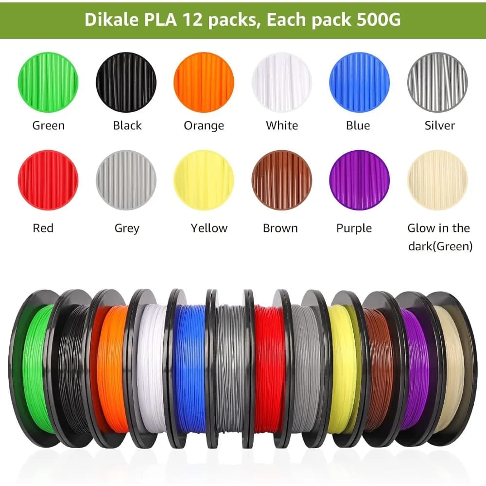 1.75mm PLA Plus 3D Printer Filament 12 Spools Assorted Colors 500g per Spool 6KG Total FDM Ender 3