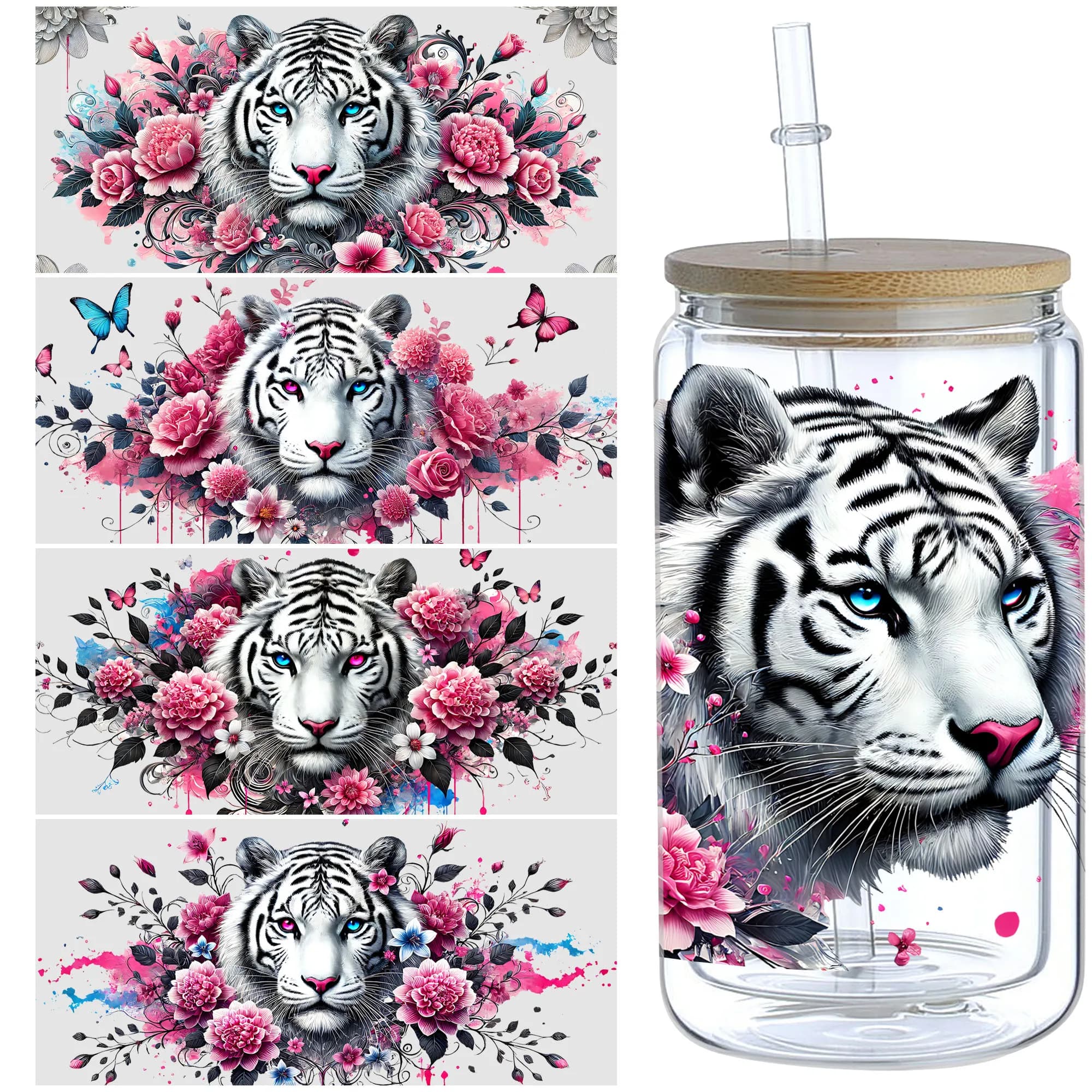 5 sheet Tiger UV DTF Cup Stickers for 16oz Glass, Waterproof UV DTF Stickers for 16oz Glass, DIY, Furniture, Crafts