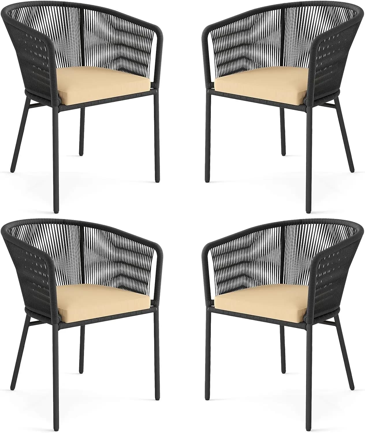 Set di Quattro Sedie da Patio Imbottite con Schienale Curvo, Cuscino, Seduta Larga, Braccioli e Poggiapiedi Regolabili - Sedie da Pranzo Moderne