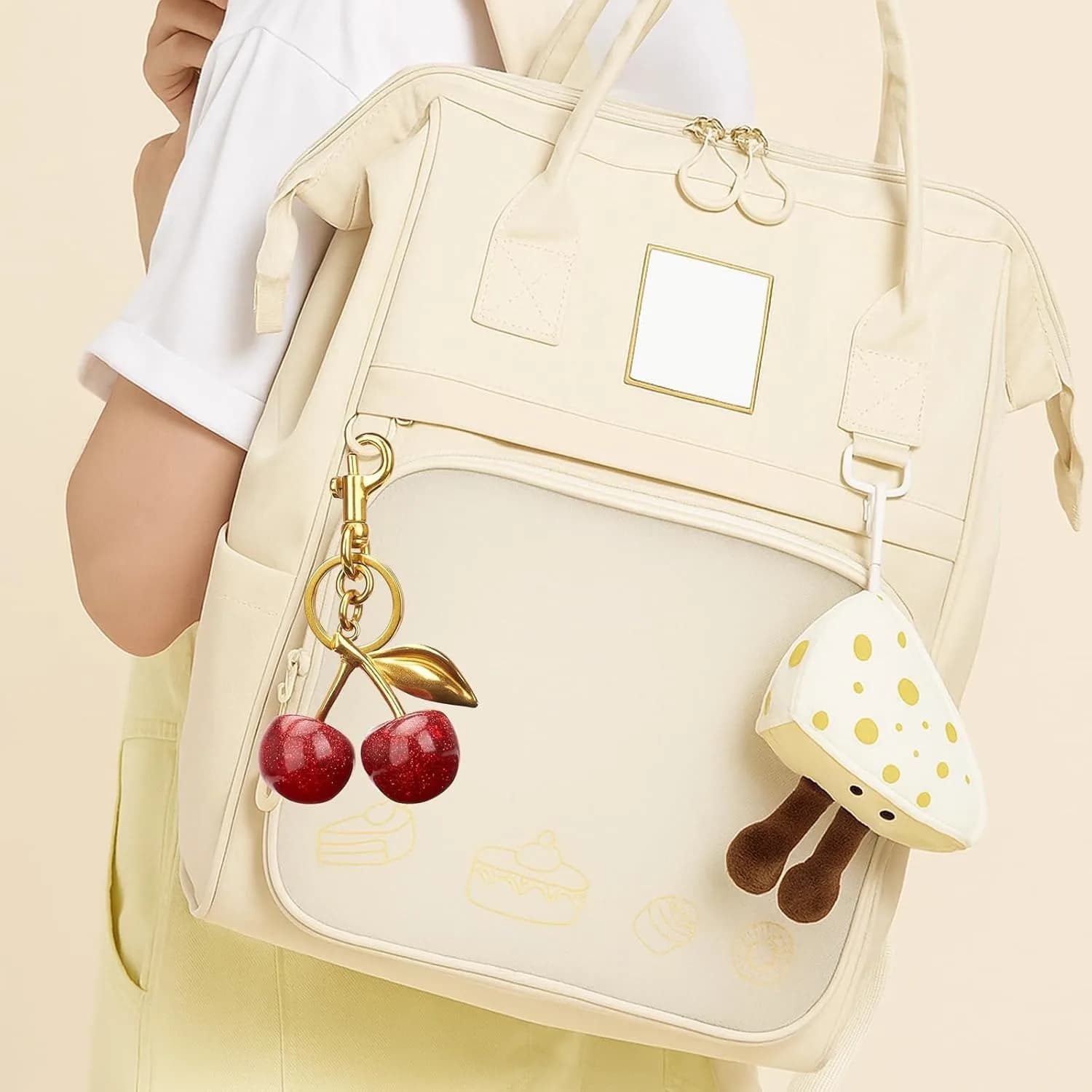 Glitter Cherry Bag Charm with Key Ring and Clip, Cute Cherry Keychain for Women's Purses and Handbags