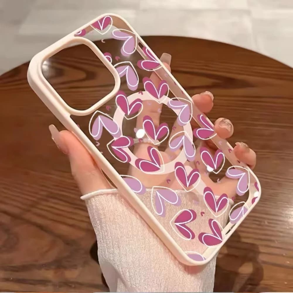 Cute Love Heart Magnetic Phone Case For IPhone 18 17 Air 16 15 14 13 12 Mini 11 Pro Max Plus Trendy Anti-Scratch Protective Case