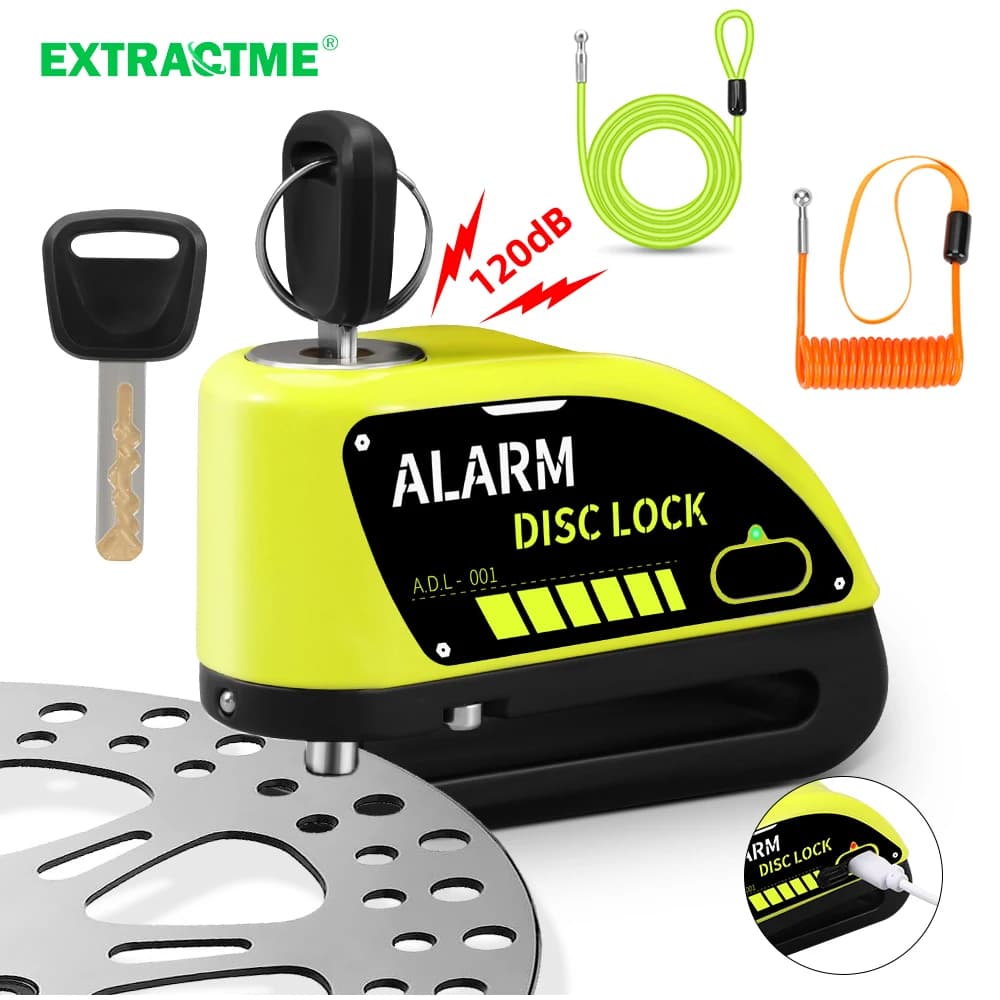 Extractme Allarme Moto Blocco Freno A Disco 120dB Ruota Bicicletta Disco Lucchetto Sicurezza Antifurto Blocco Scooter Alarma Motocicleta