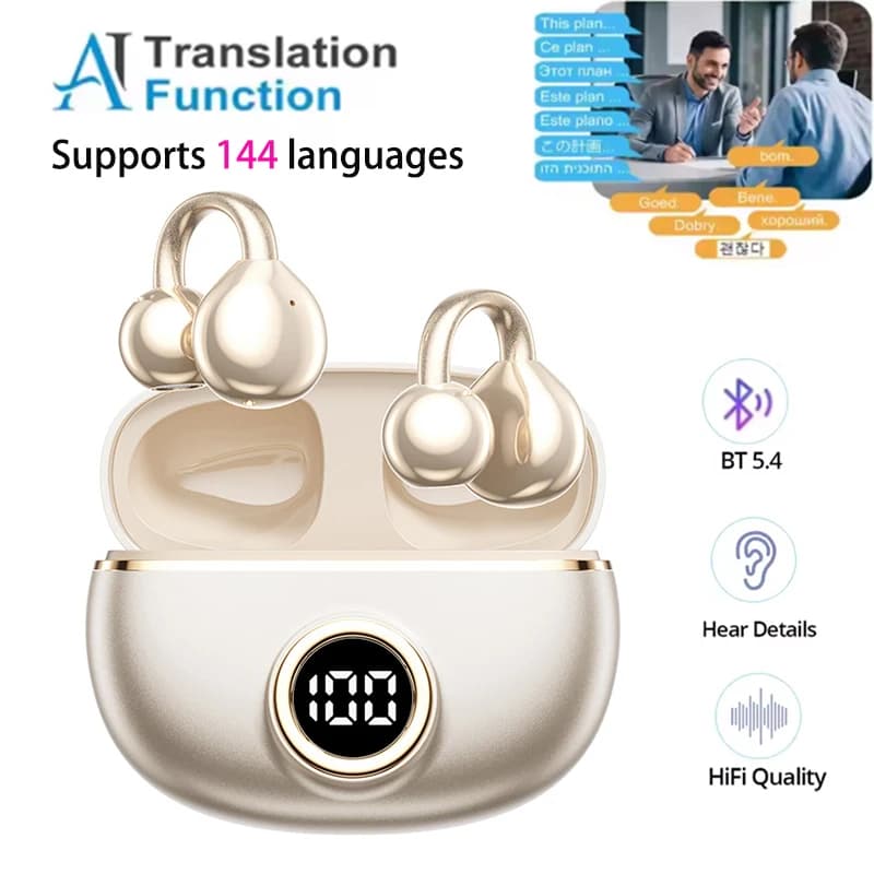 Auricolari Traduttori Portatili con Clip, Cuffie per Translation in Tempo Reale in 144 Languages with AI