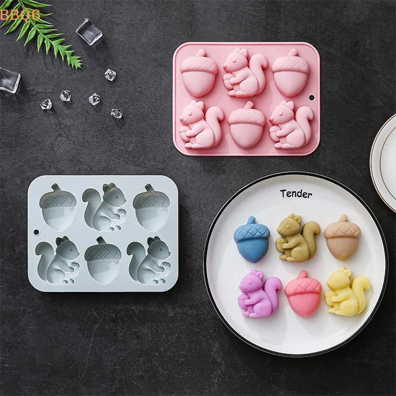 *6-hole Squirrel Oak Cake Silicone Molds Autumn Harvest Festival Ice Grid Chocolate Baking Mould Cake Decorating Tools
