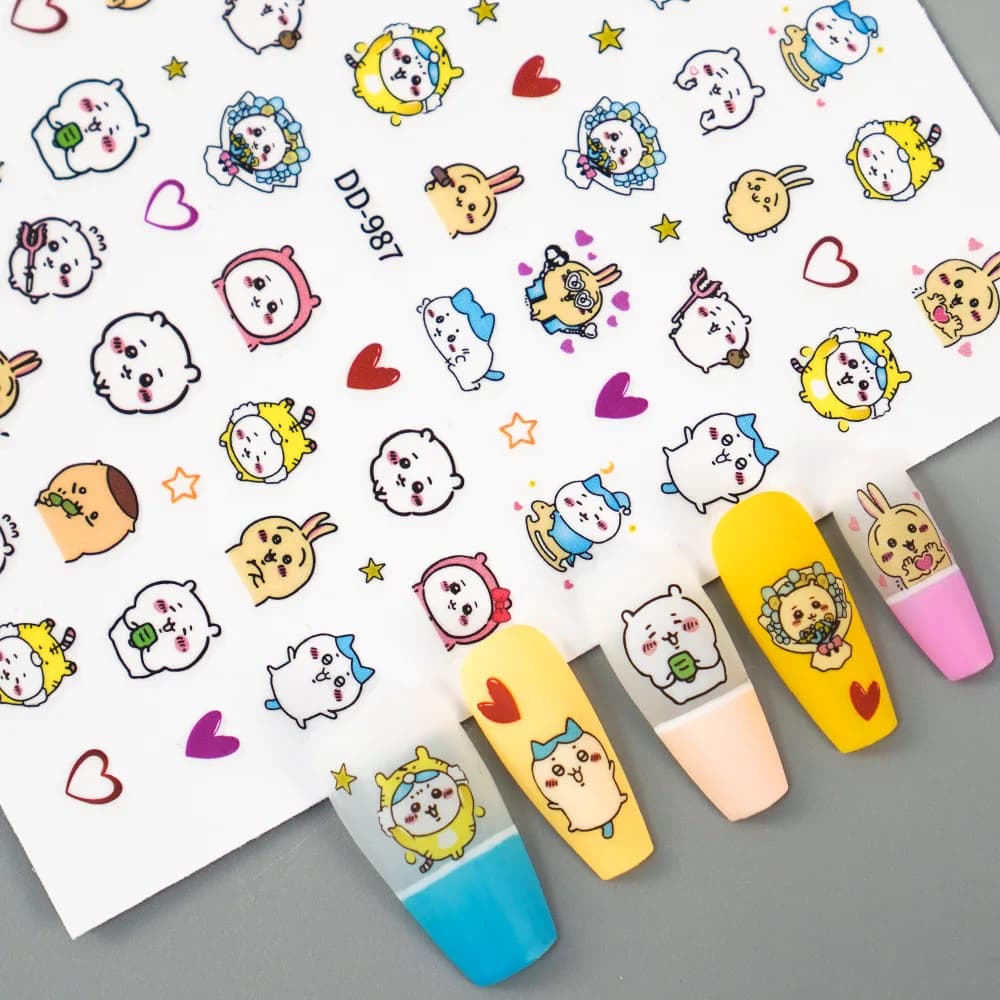 Chiikawa New 3D Hot Cartoon Cute Hachiware Chiikawa Manicure Adhesive Necklace Nail Sticker Accessories Usachiusagi