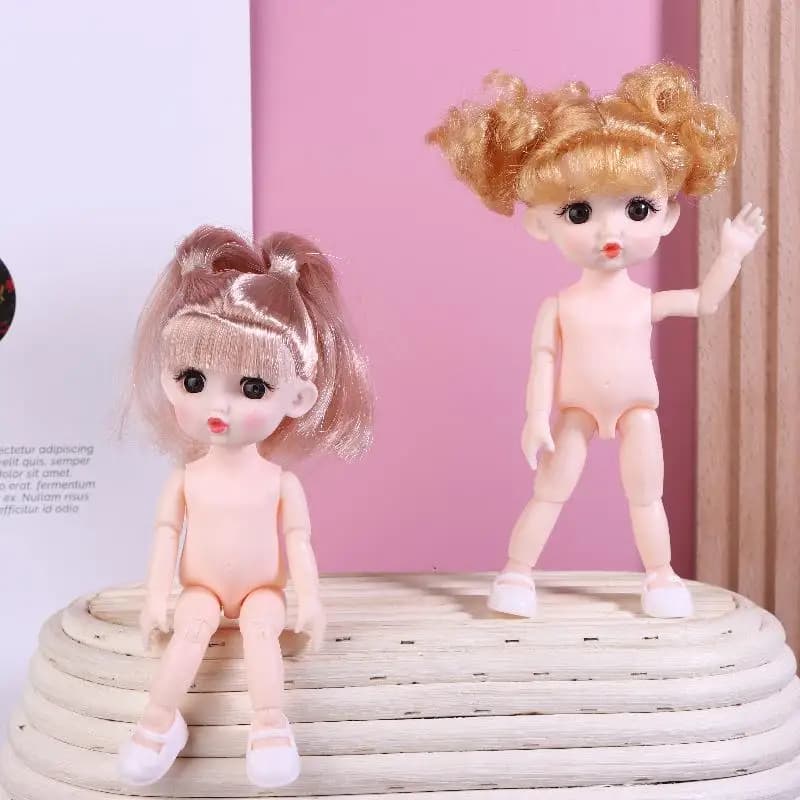 1 Set Bambola Nuda 3D Simulazione Occhi 13 Giunti Capelli Lunghi 1/8 17cm Bambola di Plastica Testa di Bambola Giocattoli Con Capelli Marrone Oro Regali per Bambini