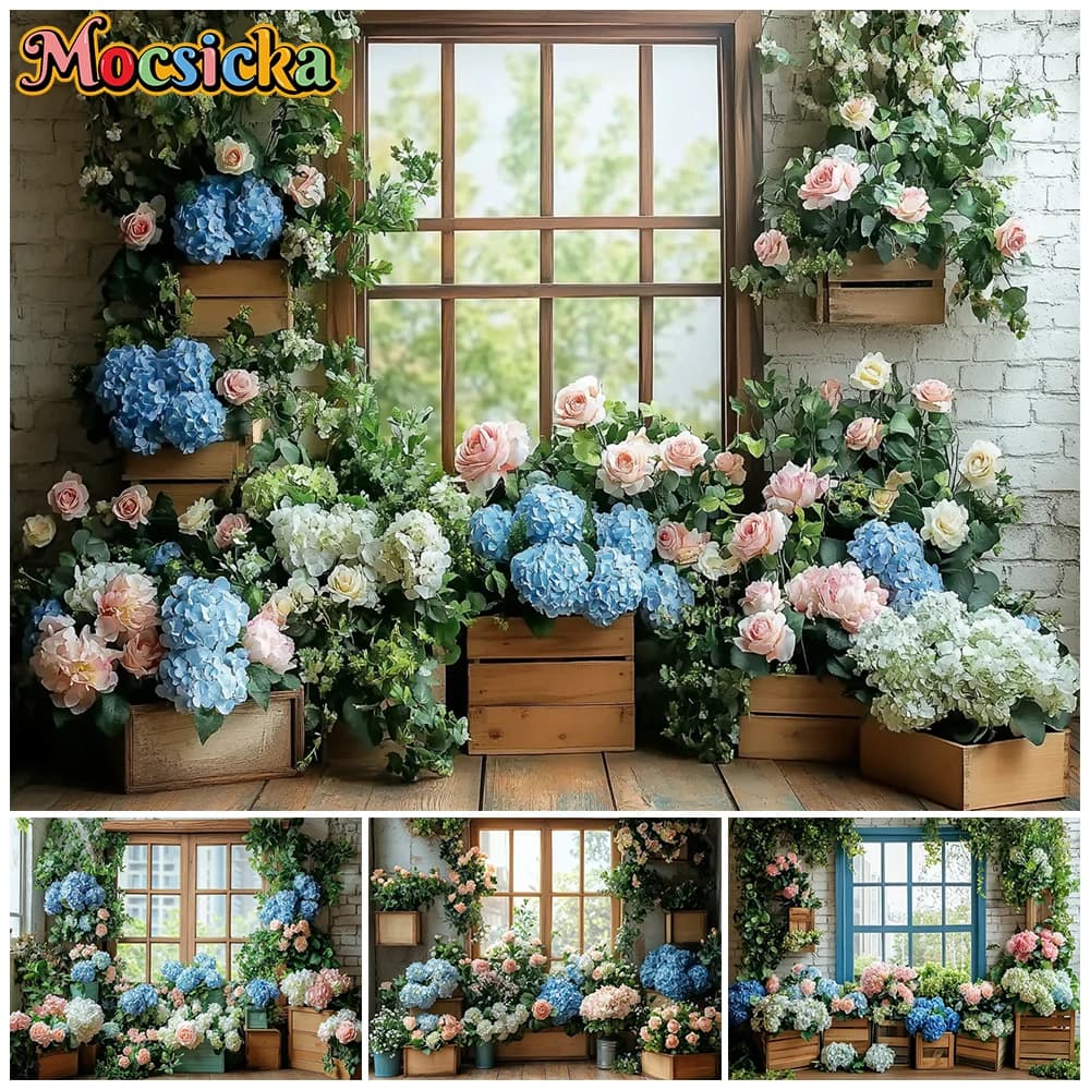 Mocsicka Spring Flower Photo Background Potted Plant Decoration Children Portrait Photography Backdrop Studio Shooting Wallpaper