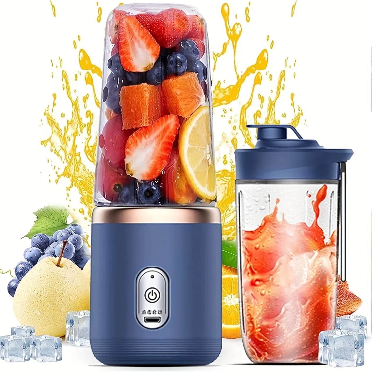Portable Frullatore for Frullati and Smoothie Rechargeable USB Frullatore Personal with 6 Lame Mini Extractor for Gym Travel and Camping