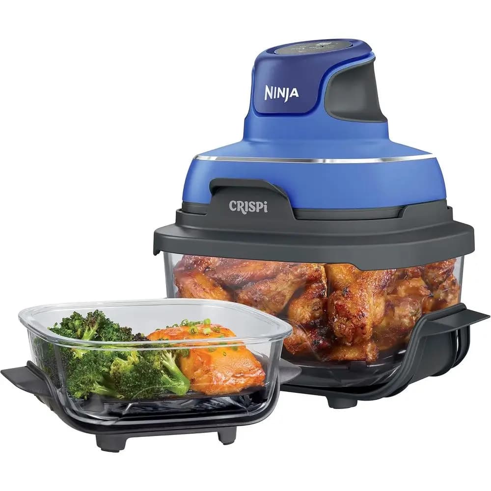 Friggitrice ad Aria Ninja Crispi, Utilizzabile in Microonde, Congelatore e Lavastoviglie, Sistema di Cottura Portatile in Vetro Non Tossico, Contenitore in Vetro da 4 QT e 6 Tazze