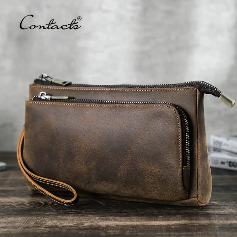 CONTACT'S Borsa a Mano da Uomo in Vera Pelle, Design Clutch, Portafoglio Lungo, Borsa da Viaggio, Organizer per Cavi