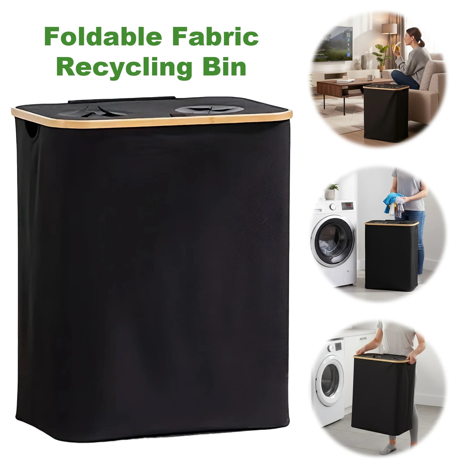 140L Oxford Folding Basket with 2 Parts and Covers, Large Folding Basket with Removable Bag for Home and Bedroom