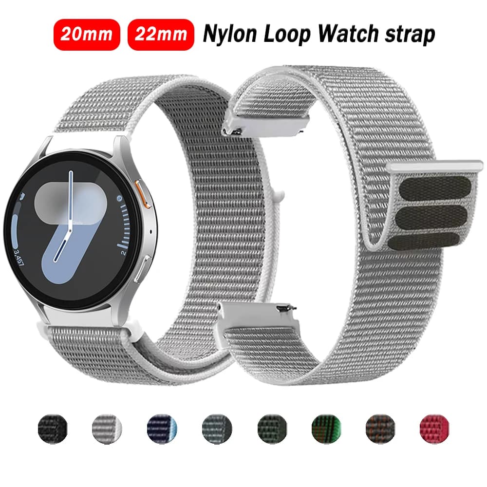 Cinturino in nylon da 20mm 22mm per Samsung Galaxy Watch7 Ultra/Watch3 45mm/7 6 5 4 40mm 44mm cinturino ad anello per Amazfit Active2 Sostituisci Correa