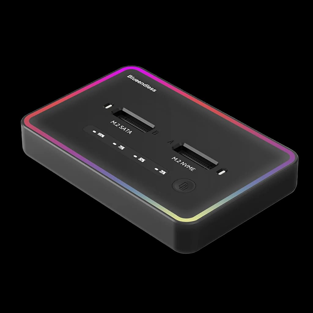Dual Bay SSD Enclosure Box custodia esterna per NVME 20gbps SATA 6gbps M.2 M Key B & M Key RGB Docking Station Data Store Clone
