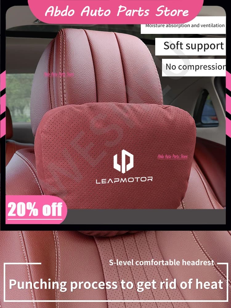Abdo Leapmotor C01 C10 C11 C16 T03 S01 Suede Car Headrest Neck Support Seat Lumbar Cushion Breathable Soft Neck Pillow Accessori