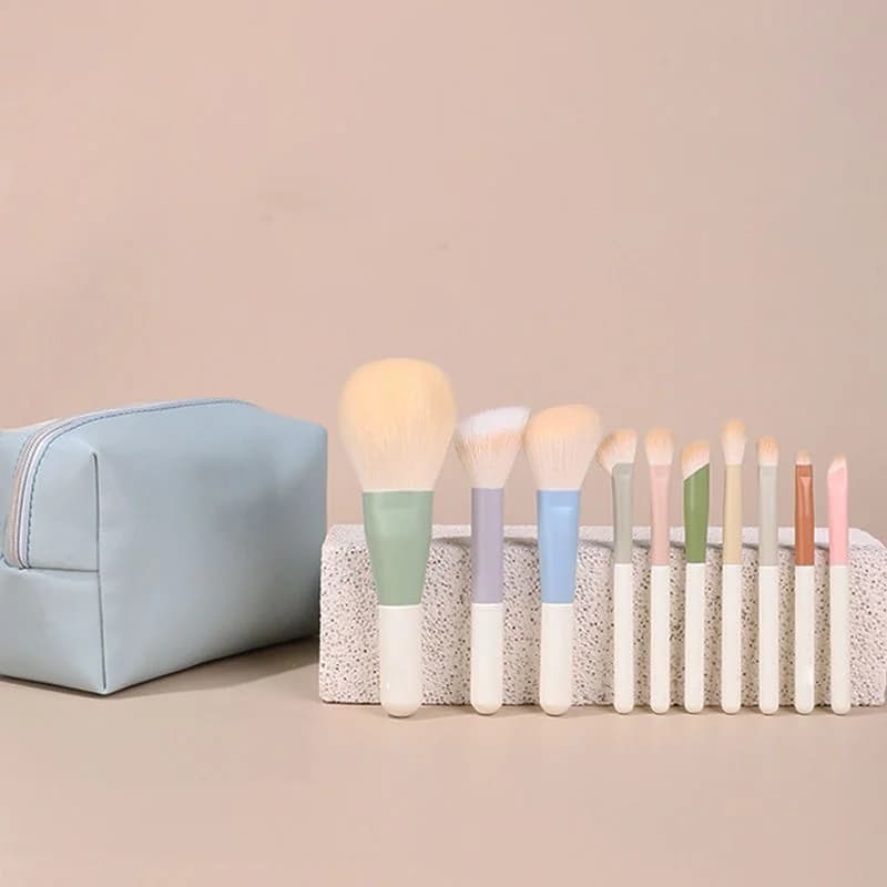 10 pieces Morandi Mini set of travel makeup brushes - umbrella, fard, foundation, cosmetic brush kit, portable miniature makeup tools