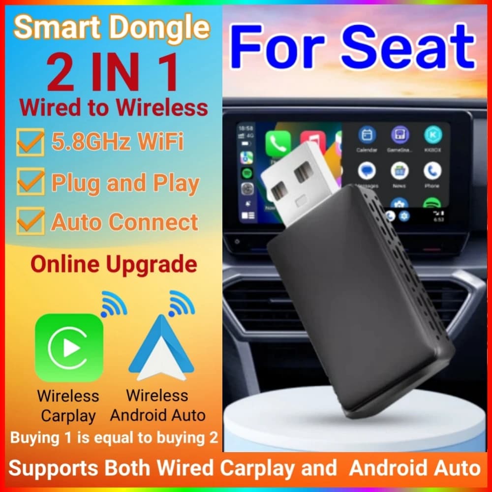 Adattatore wireless Carplay Android Auto 2 in 1 Mini Box Plug And Play WiFi per Seat Ibiza Arona Leon Ateca Tarraco Smart Doogle
