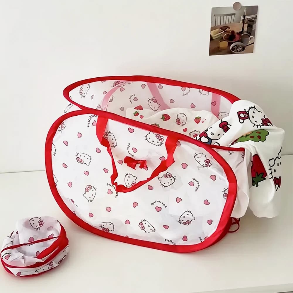 Cesto per Bucato Kawaii Hello Kitty, Cartone Animato Sanrio, Cesto Pieghevole per Vestiti Sporchi, Borsa Appendibile per Bagno