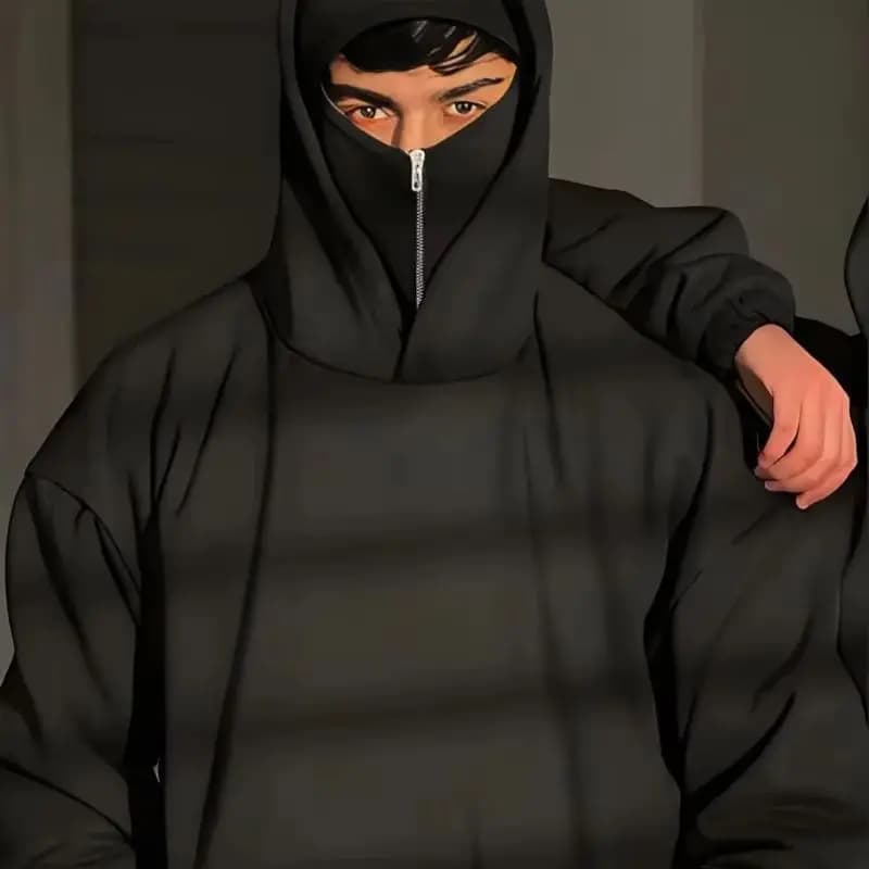 Passamontagna da uomo e da donna Y2K Gothic Harajuku Autunno e inverno nuovo articolo felpa con doppia cappuccio maschera da uomo con cerniera abbigliamento sportivo
