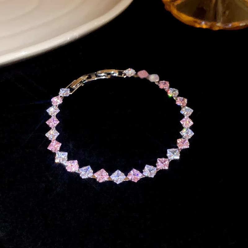 Braccialetti con zirconi pieni di rombo rosa brillante squisito per le donne Dolce tendenza Cena Catene per feste Bracciale Gioielli Regalo per ragazze K1