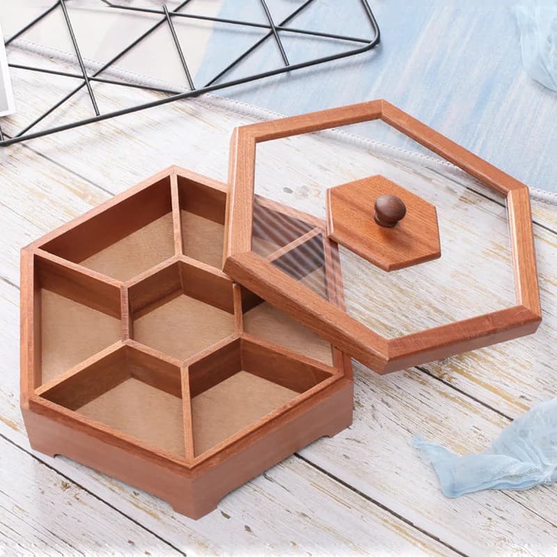 Cesto in Legno Durevole con Coperchio per Frutta Secca e Noci, Contenitore da Tavolo per Snack e Caramelle, Idee per Cesti di Frutta