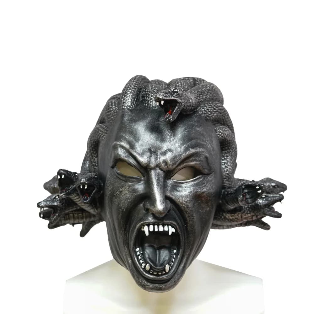 Eraspooky Evil Medusa Maschera in lattice Serpente Demone Regina Gorgons Maschera cosplay Nero Copricapo integrale Pasqua Puntelli per feste di Halloween