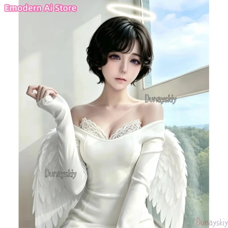 Nuovo Abito Bianco Crossover CAFE per Eventi, Cosplay Anime Alien Stage, Sua Demon Angel, Abito da Sera alla Moda con Spalle Scoperte, Parrucche Halloween