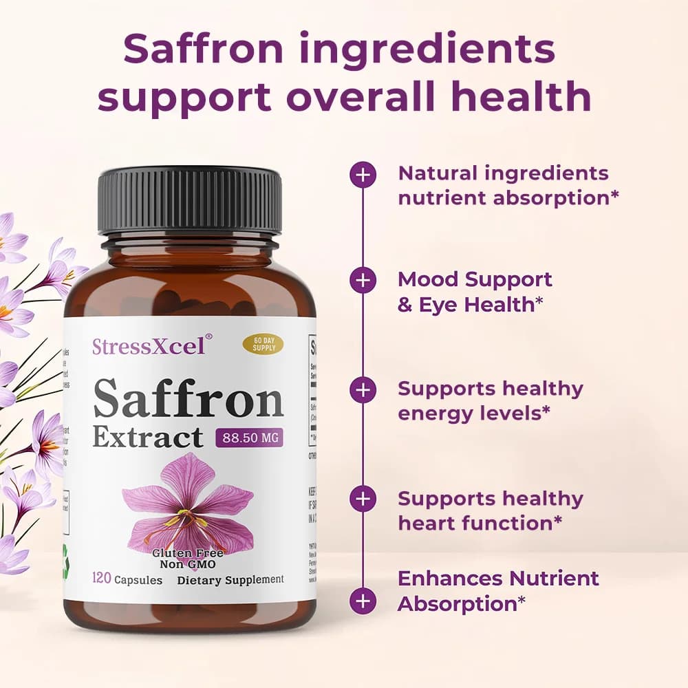 Integratori di zafferano: zafferano puro da 88,5 mg, supporto per occhi, umore, energia e messa a fuoco, antiossidante, promuove la funzione cerebrale
