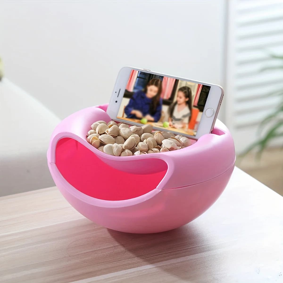 Scatola da 1 pezzo per semi di melone, popcorn, snack, caramelle, piatto di frutta secca a doppio strato, scatola di immondizia creativa, dado per snack a doppio strato D