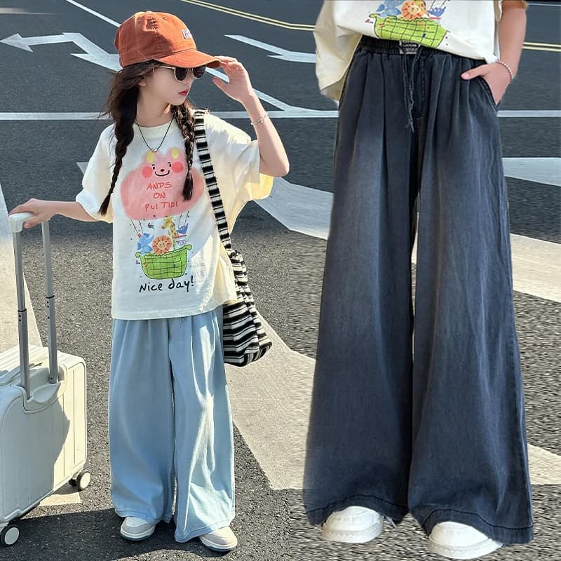 Jeans sottili estivi per ragazze 2025 Pantaloni larghi in seta di ghiaccio per nuovi bambini Ragazze estive Adolescenti Bambini Tencel Shake Pantaloni per pulire