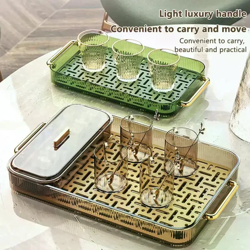 ECO Double-Layer Transparent Tea Tray Cup Drying Rack With Multi-Purpose Storage Box For Coffee Handle