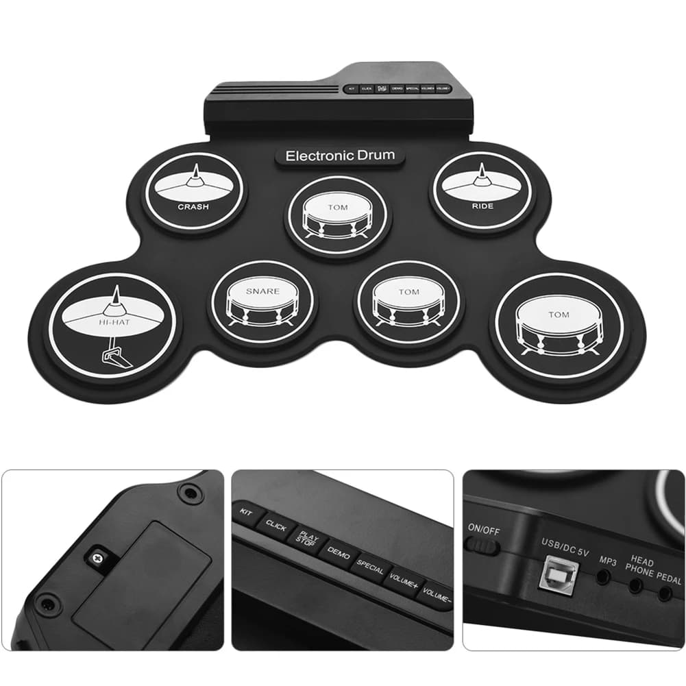 Set di batteria elettronica con bacchette, pedali, pad per esercitarsi arrotolabile, batteria elettrica in silicone, regalo di compleanno per bambini