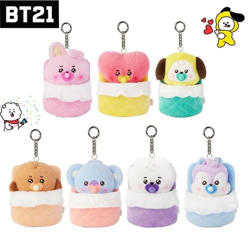 13cm Anime BT21 Plush Doll Keychain Kawaii Chimmy Cooky Shooky Cartoon Sleeping Bag Series Toy Gift
