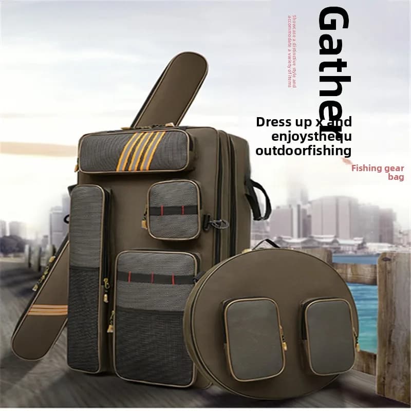 Set Zaino e Custodia per Canna da Pesca Grande Borsa Impermeabile per Attrezzatura da Pesca con Organizer e Sedile Inclusi Tutto in Uno