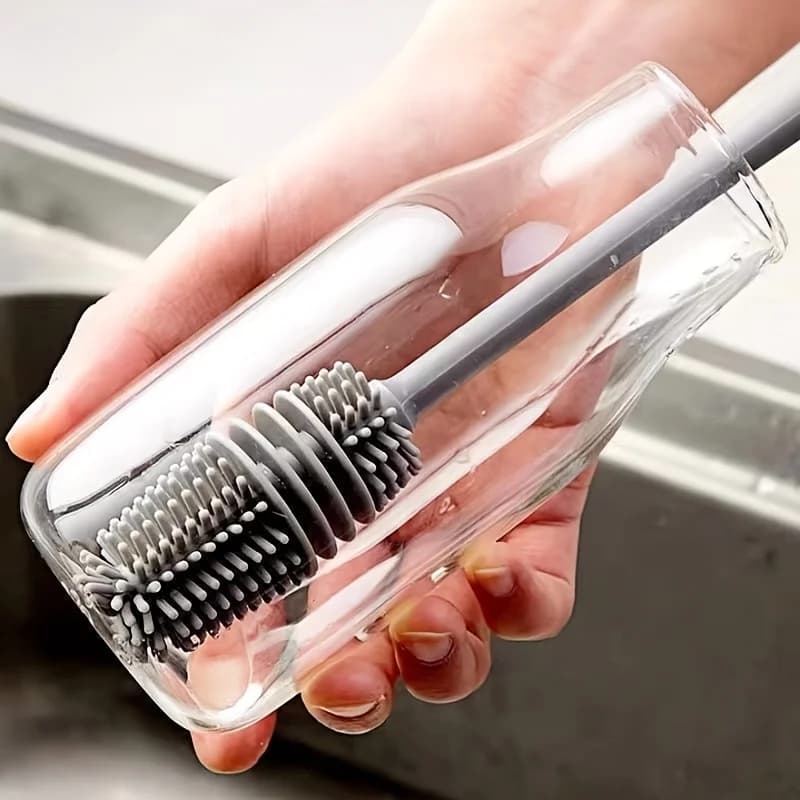 2-piece set of multifunctional long-handled + short-handled silicone brushes for kitchen cleaning, cup and bottle cleaning brushes - durable kitchen cleaning tools.