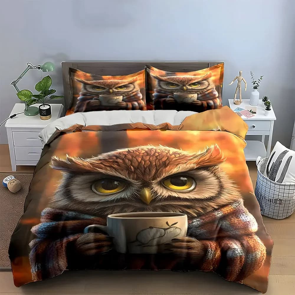 Set di Biancheria da Letto con Motivi Animali Autunnali, Morbido e Confortevole, Include 1 Copripiumino e 2 Federe, Regalo