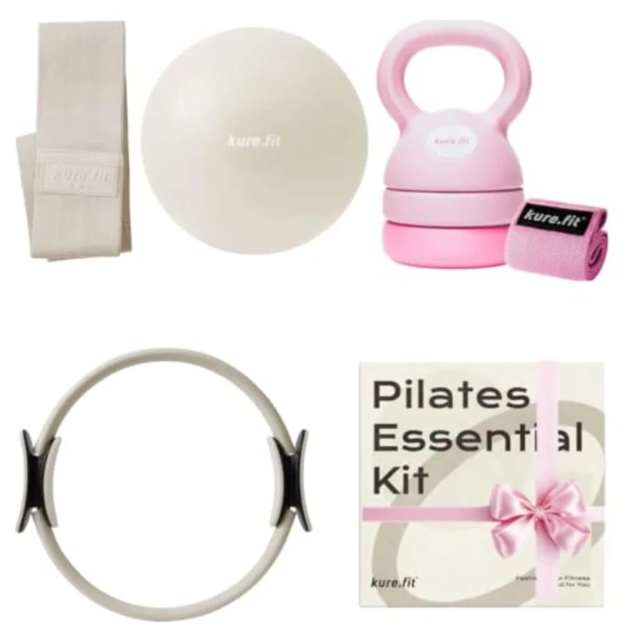 Kettlebell Rosa Regolabile da 5 a 12 Libbre per Uso Domestico con Kit Pilates Beige per Allenamento Fitness Versatile