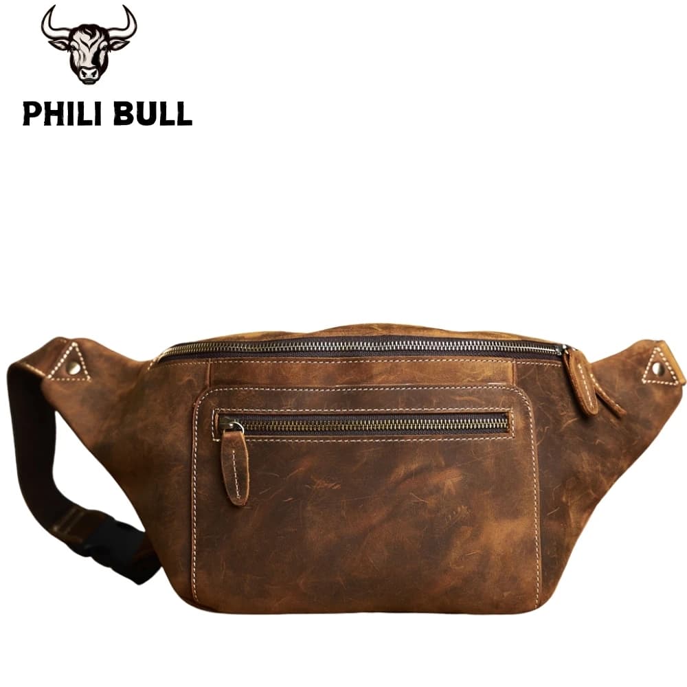Crazy Horse Leather Men Design Casual Coffee Classic Shoulder Sling Bag Fashion Travel Fanny marsupio Pack Leg Bag