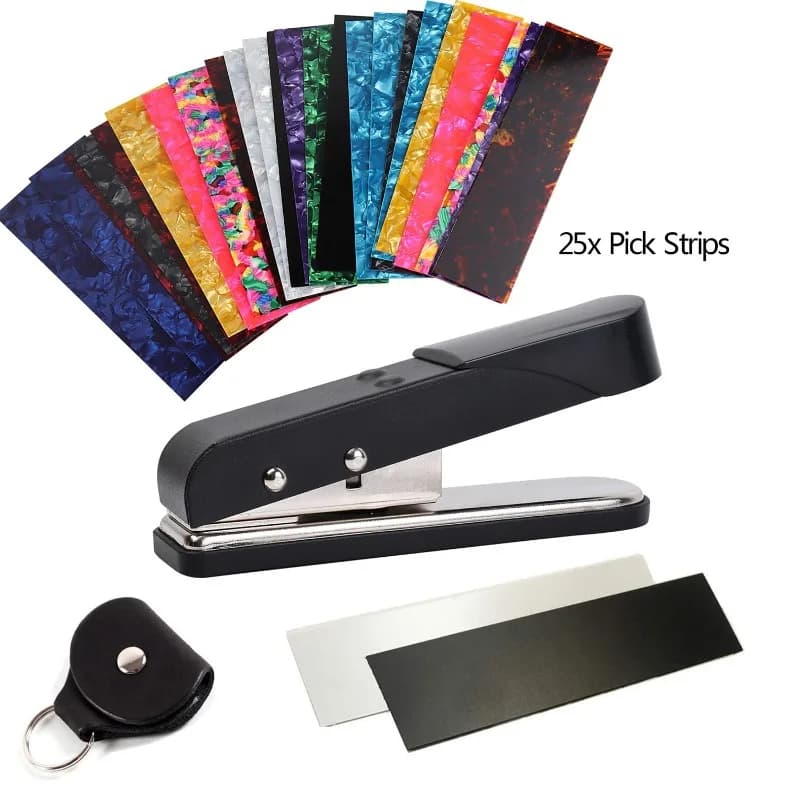 DIY Guitar Pick Punch Maker, Recycled Plastic Cards To Plectrum for Acoustic Electric Bass, with 25 PCS Pick Strips
