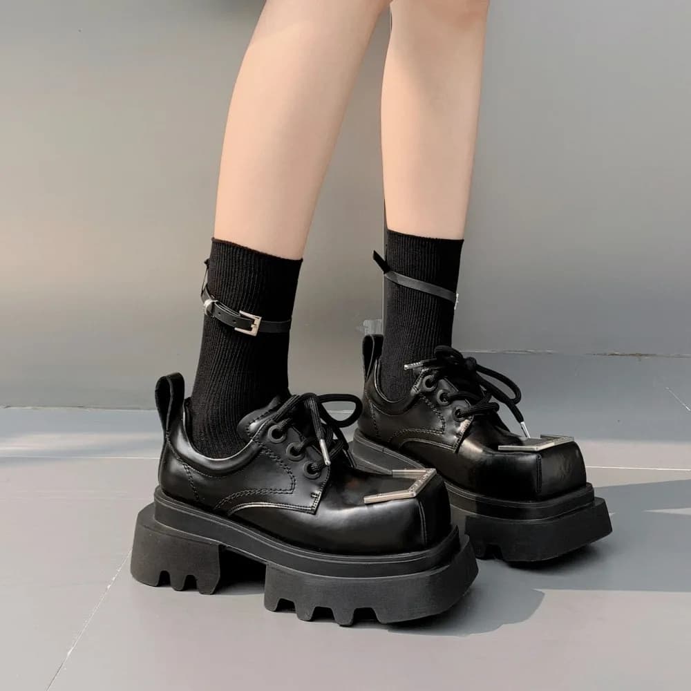 2026 New Sneakers Women's Trendy Square Toe Thick Heel Loafers Spring Fashion Single Shoes Cross Buckle Comfortable Flats