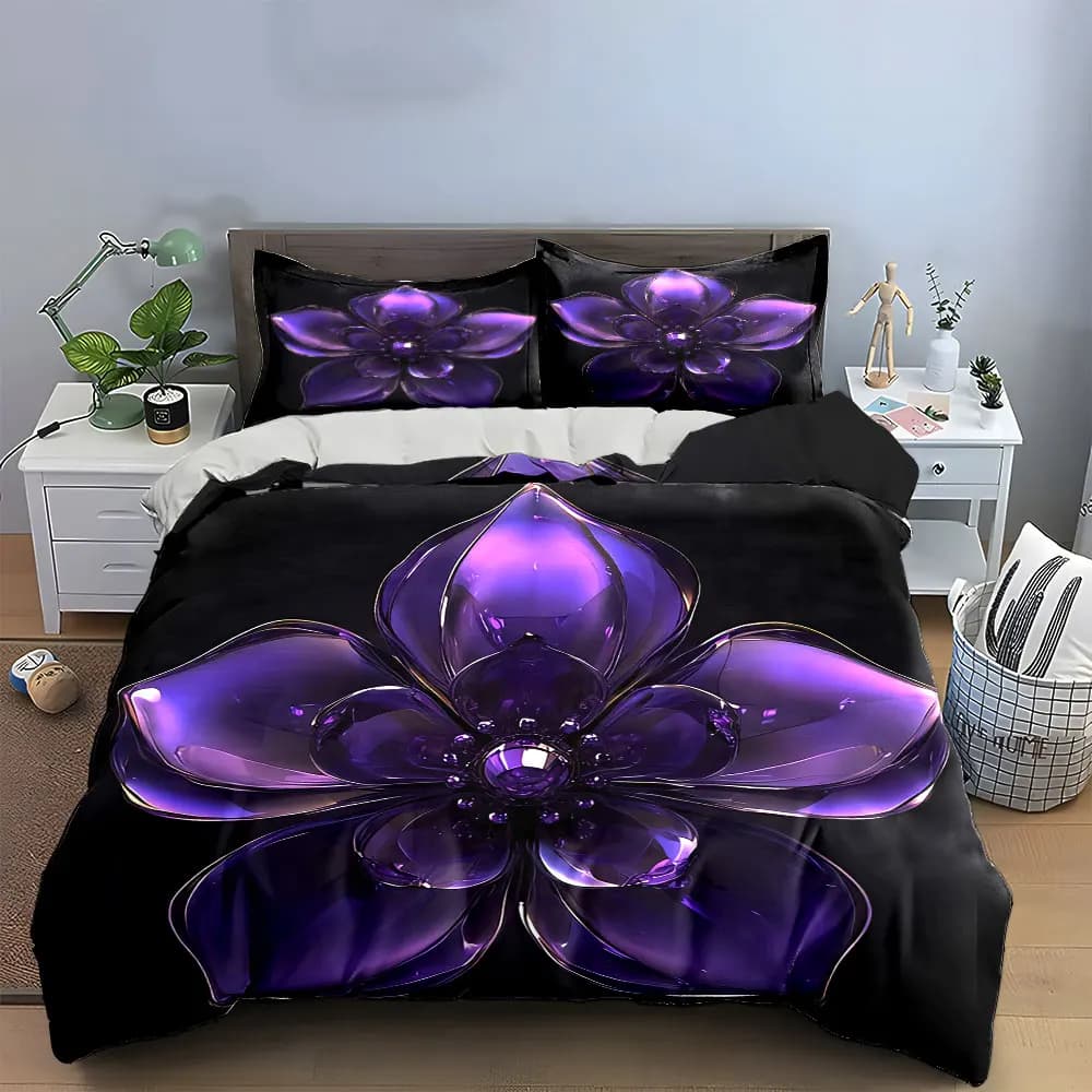 Set di Biancheria da Letto con Decorazioni Floreali in Vetro, Include 1 Copripiumino e 2 Federe, Disponibile in Misure Singolo, Doppio, King, Queen, Idea Regalo